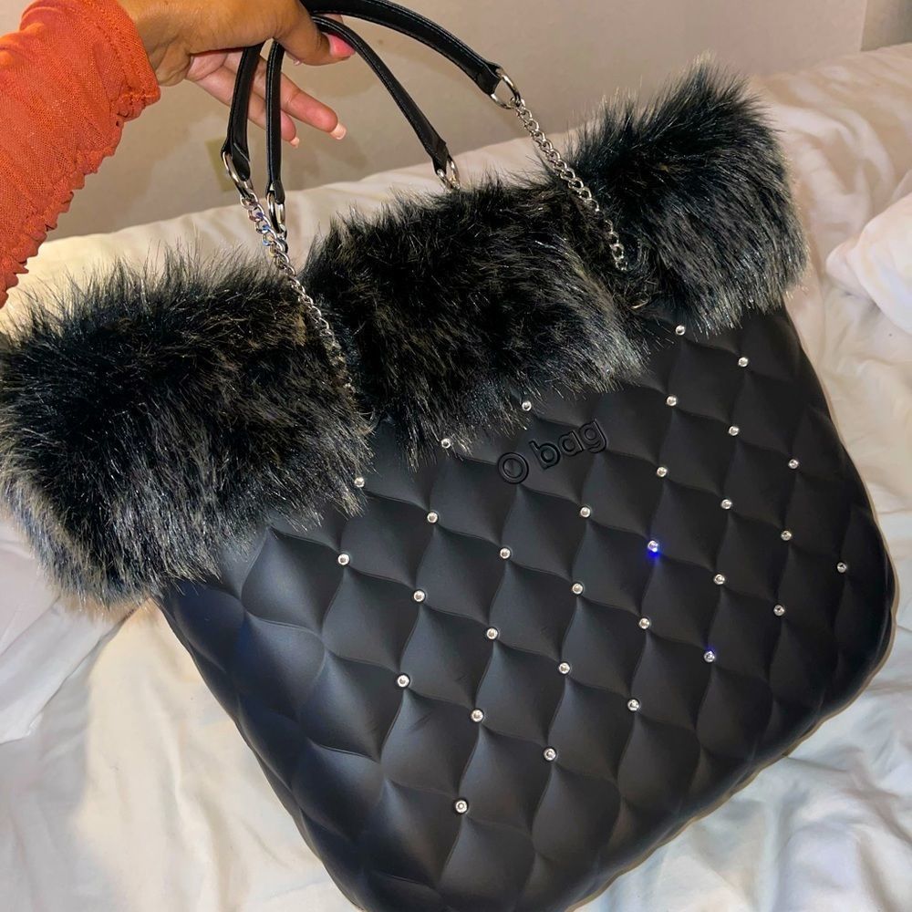 Elegant Black Faux Fur Tote Bag
